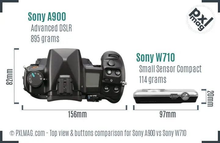 Sony A900 vs Sony W710 top view buttons comparison