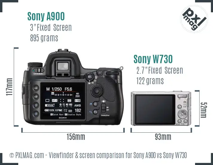 Sony A900 vs Sony W730 Screen and Viewfinder comparison