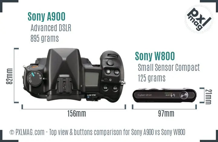 Sony A900 vs Sony W800 top view buttons comparison