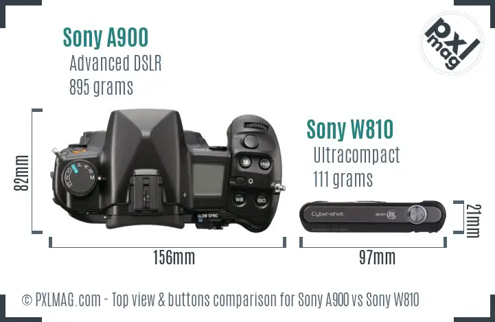 Sony A900 vs Sony W810 top view buttons comparison