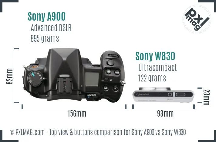 Sony A900 vs Sony W830 top view buttons comparison