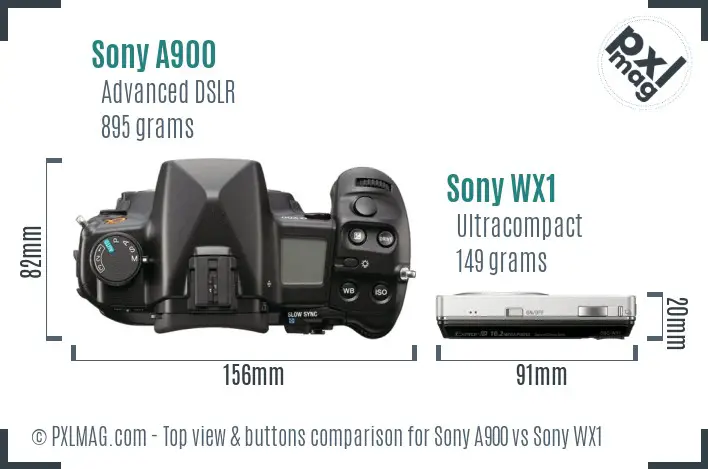 Sony A900 vs Sony WX1 top view buttons comparison