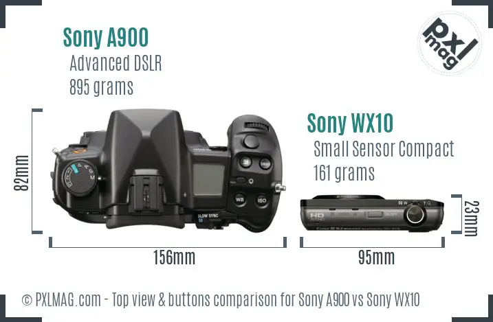 Sony A900 vs Sony WX10 top view buttons comparison