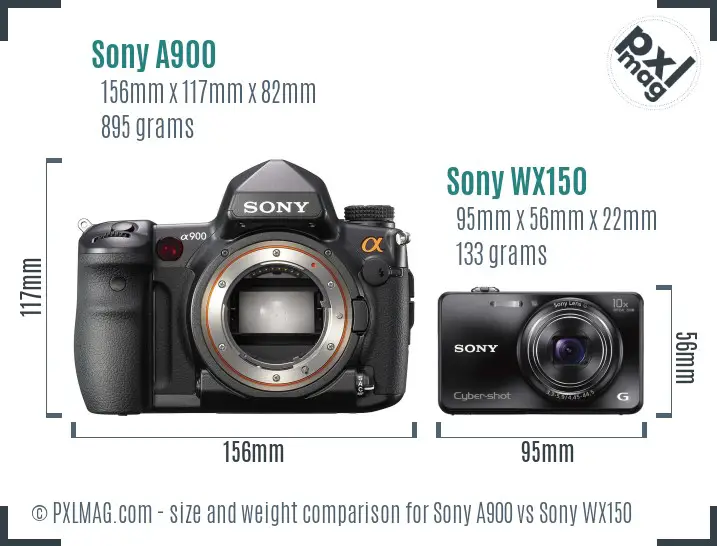 Sony A900 vs Sony WX150 size comparison