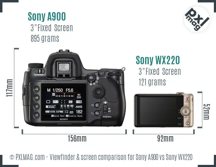 Sony A900 vs Sony WX220 Screen and Viewfinder comparison