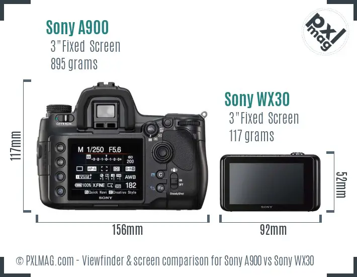 Sony A900 vs Sony WX30 Screen and Viewfinder comparison