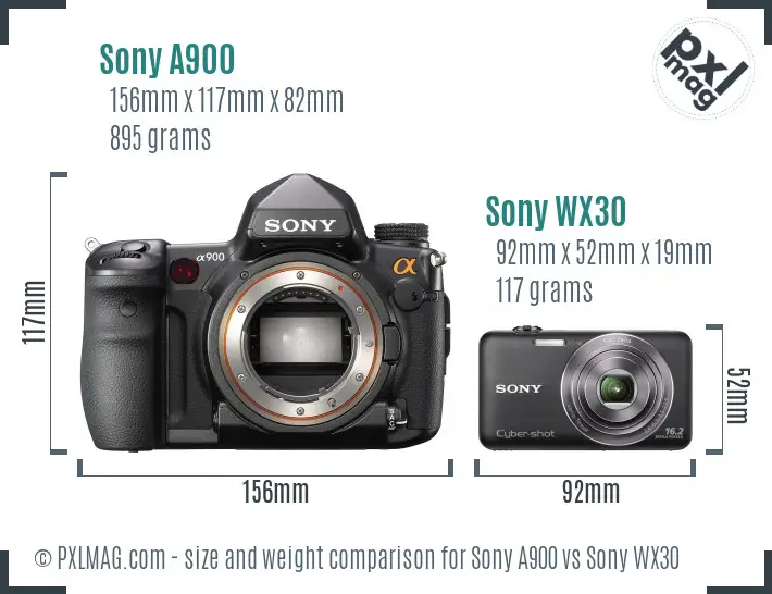 Sony A900 vs Sony WX30 size comparison