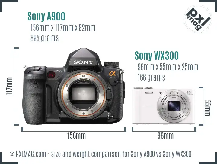 Sony A900 vs Sony WX300 size comparison