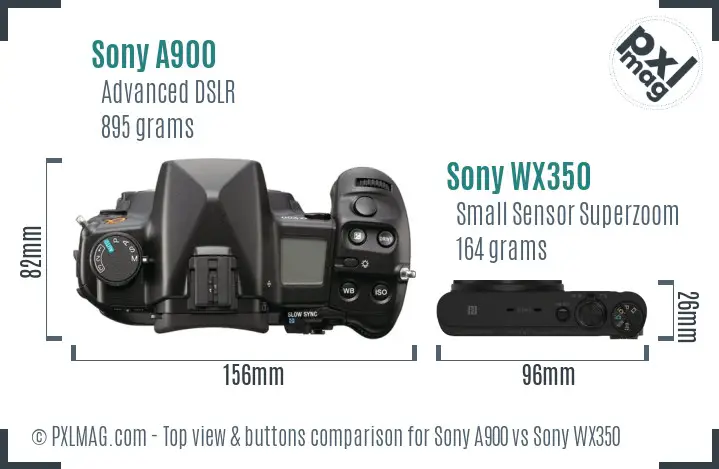 Sony A900 vs Sony WX350 top view buttons comparison