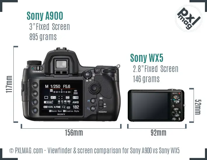 Sony A900 vs Sony WX5 Screen and Viewfinder comparison