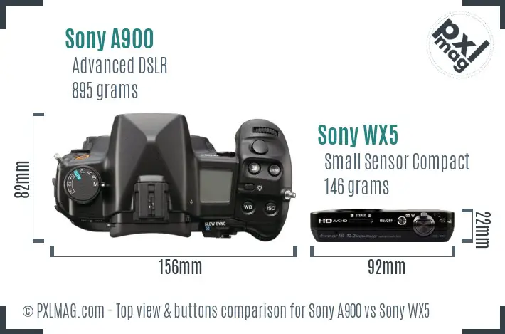 Sony A900 vs Sony WX5 top view buttons comparison
