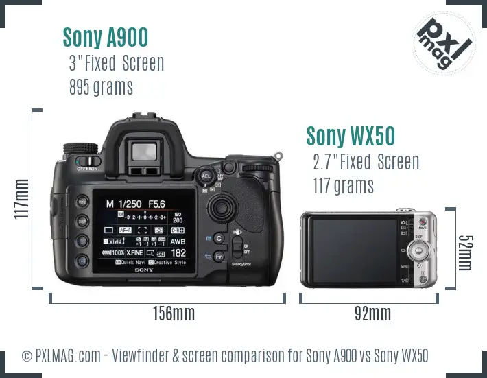 Sony A900 vs Sony WX50 Screen and Viewfinder comparison