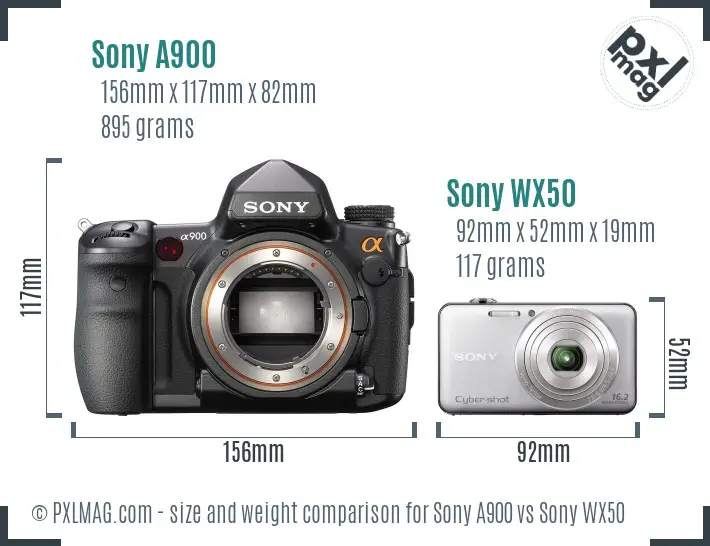 Sony A900 vs Sony WX50 size comparison
