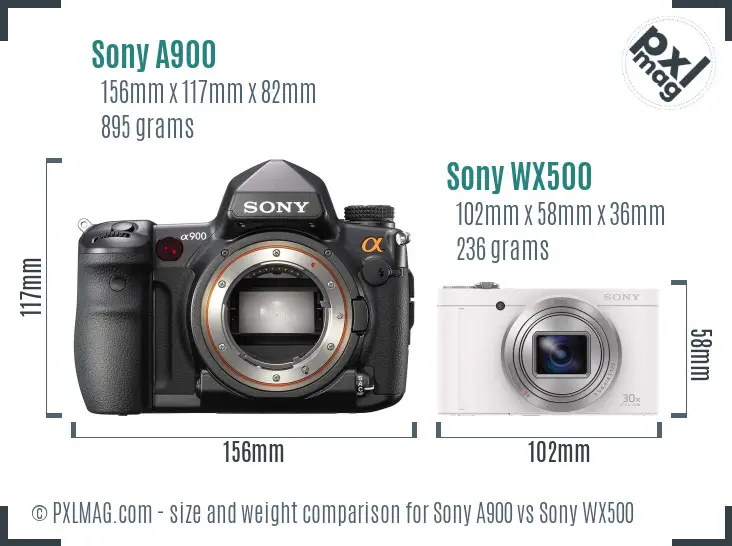 Sony A900 vs Sony WX500 size comparison