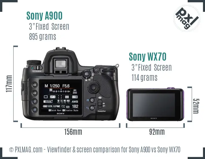 Sony A900 vs Sony WX70 Screen and Viewfinder comparison