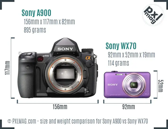 Sony A900 vs Sony WX70 size comparison