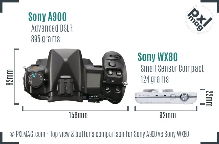 Sony A900 vs Sony WX80 top view buttons comparison