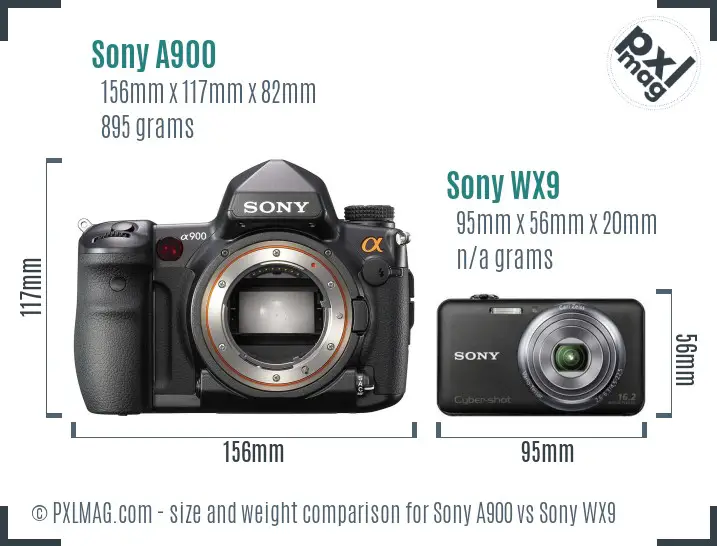 Sony A900 vs Sony WX9 size comparison