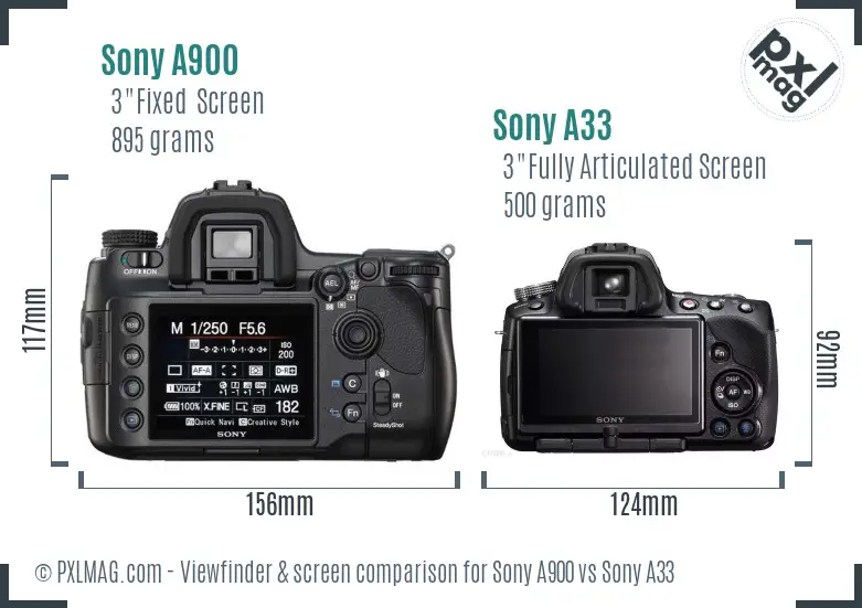 Sony A900 vs Sony A33 Screen and Viewfinder comparison