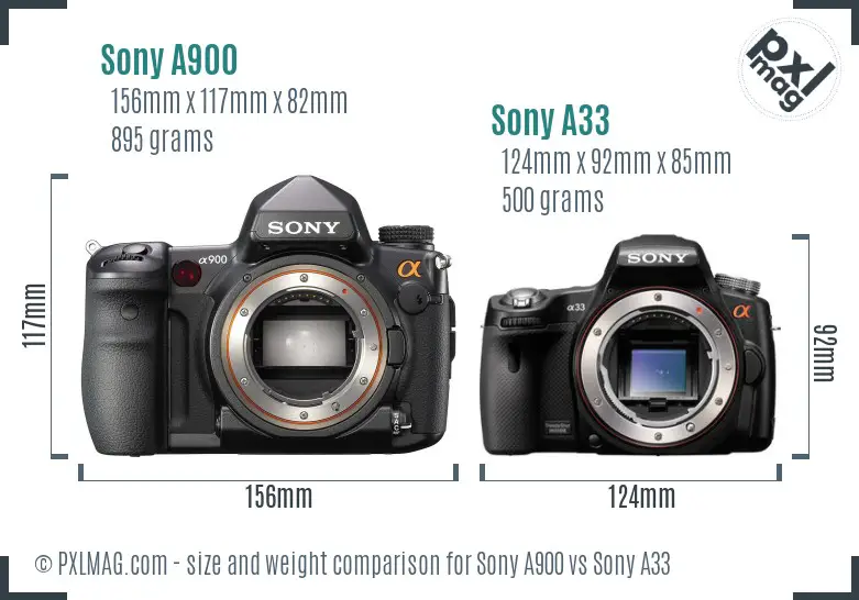Sony A900 vs Sony A33 size comparison