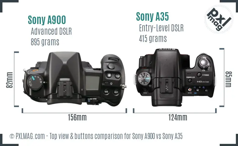 Sony A900 vs Sony A35 top view buttons comparison