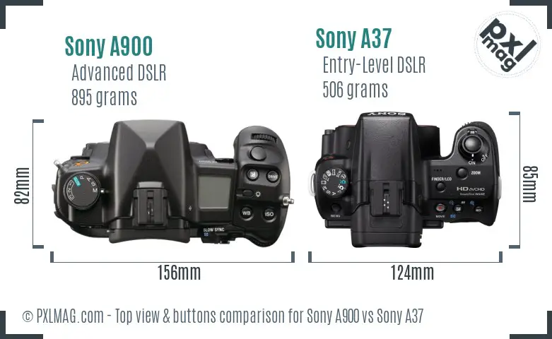Sony A900 vs Sony A37 top view buttons comparison