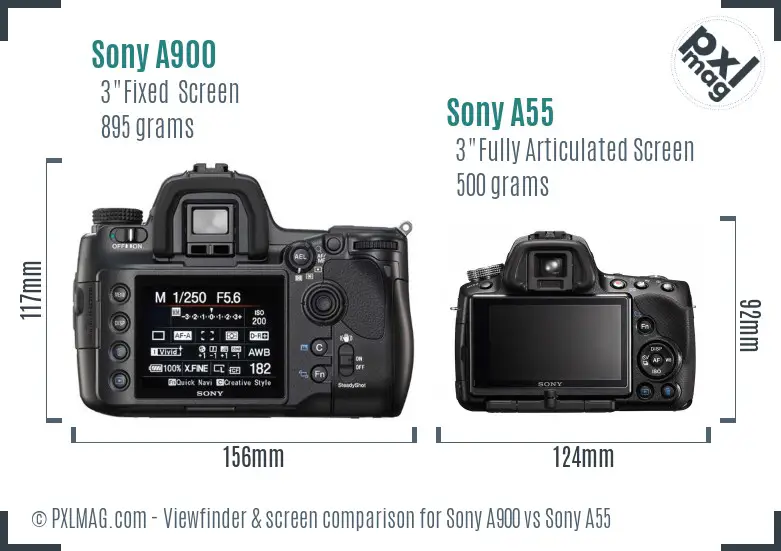 Sony A900 vs Sony A55 Screen and Viewfinder comparison
