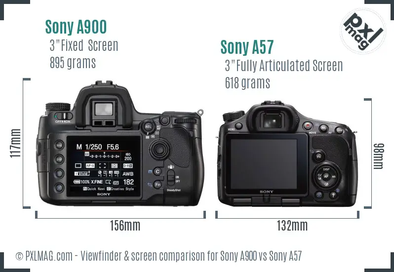 Sony A900 vs Sony A57 Screen and Viewfinder comparison