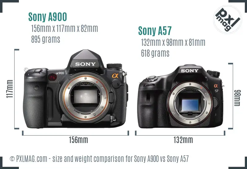 Sony A900 vs Sony A57 size comparison