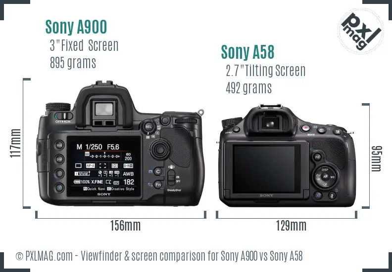 Sony A900 vs Sony A58 Screen and Viewfinder comparison