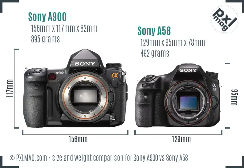 Sony A900 vs Sony A58 size comparison