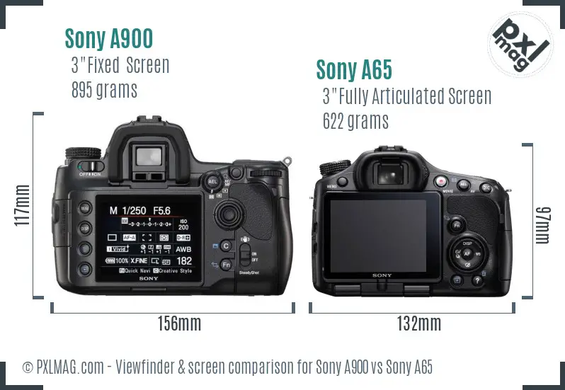 Sony A900 vs Sony A65 Screen and Viewfinder comparison