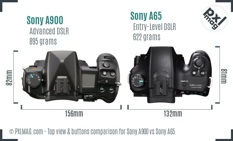 Sony A900 vs Sony A65 top view buttons comparison
