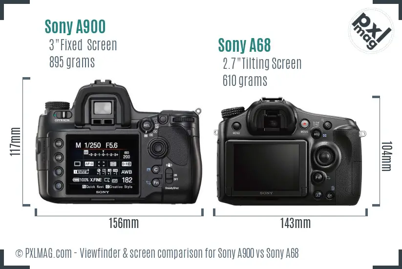 Sony A900 vs Sony A68 Screen and Viewfinder comparison