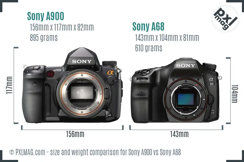 Sony A900 vs Sony A68 size comparison