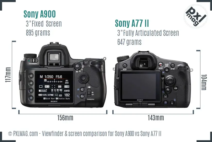 Sony A900 vs Sony A77 II Screen and Viewfinder comparison