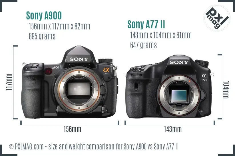 Sony A900 vs Sony A77 II size comparison