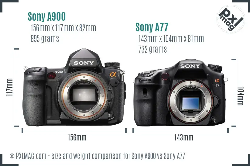 Sony A900 vs Sony A77 size comparison
