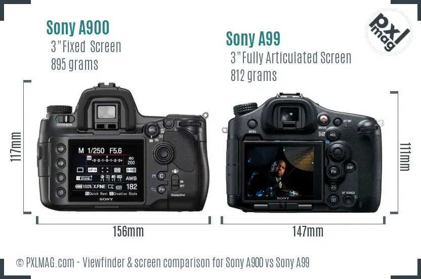 Sony A900 vs Sony A99 Screen and Viewfinder comparison