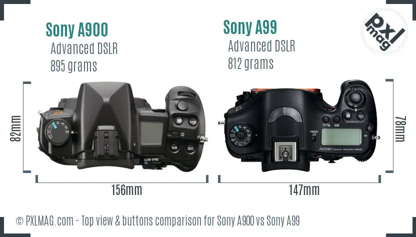 Sony A900 vs Sony A99 top view buttons comparison