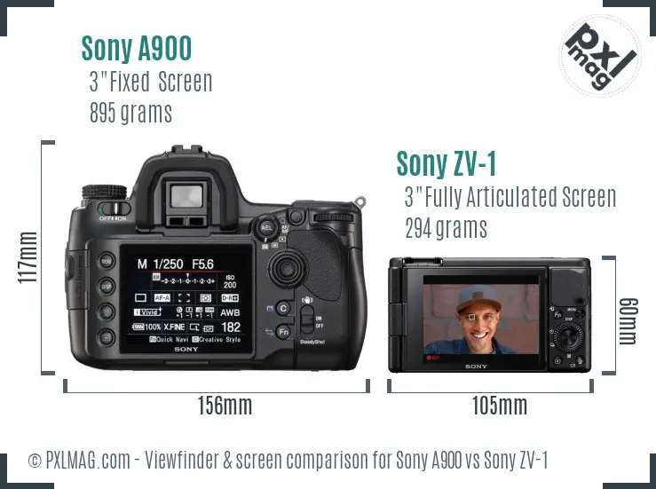 Sony A900 vs Sony ZV-1 Screen and Viewfinder comparison