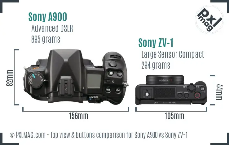 Sony A900 vs Sony ZV-1 top view buttons comparison