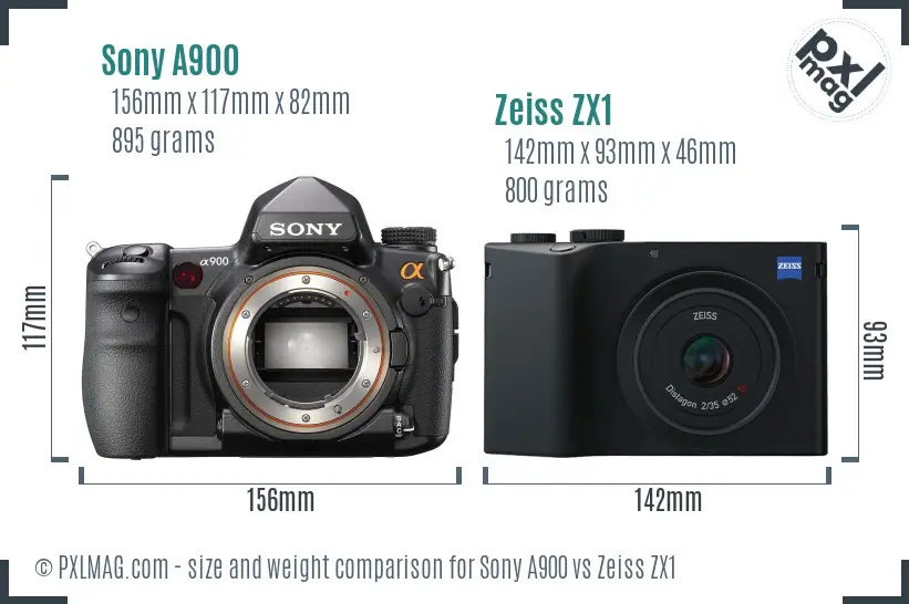 Sony A900 vs Zeiss ZX1 size comparison