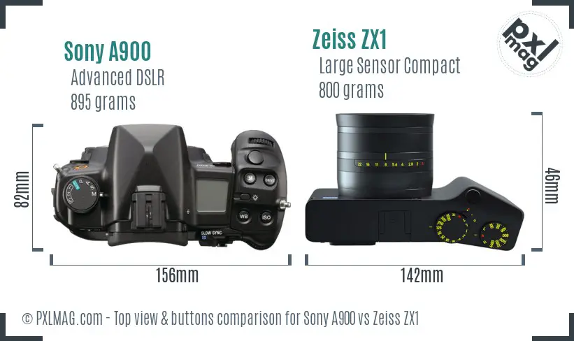 Sony A900 vs Zeiss ZX1 top view buttons comparison