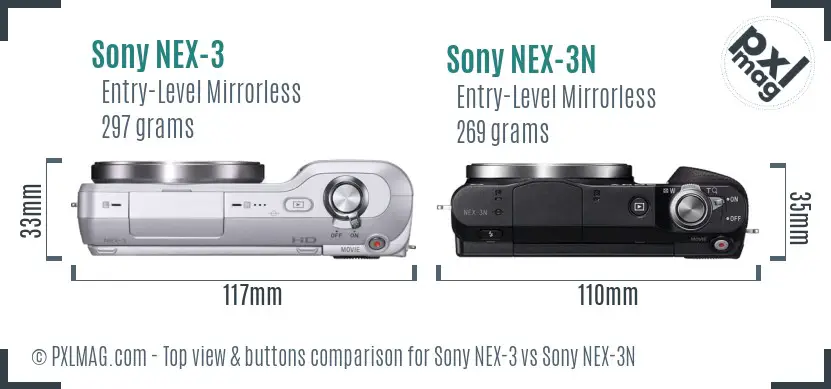 Sony NEX-3 vs Sony NEX-3N top view buttons comparison