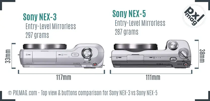 Sony NEX-3 vs Sony NEX-5 top view buttons comparison