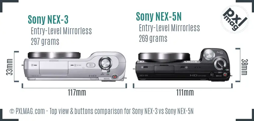 Sony NEX-3 vs Sony NEX-5N top view buttons comparison