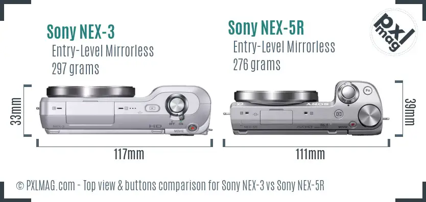 Sony NEX-3 vs Sony NEX-5R top view buttons comparison