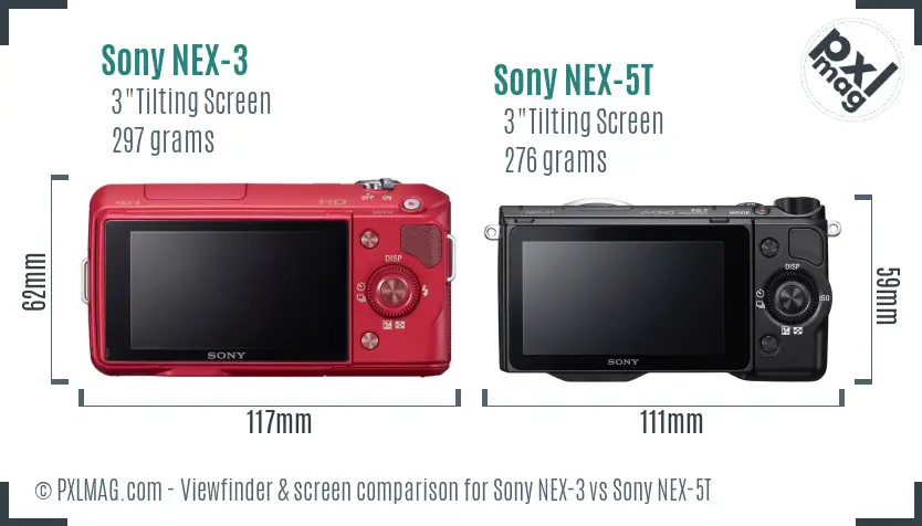 Sony NEX-3 vs Sony NEX-5T Screen and Viewfinder comparison