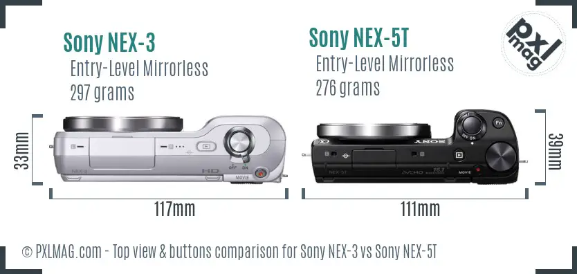 Sony NEX-3 vs Sony NEX-5T top view buttons comparison